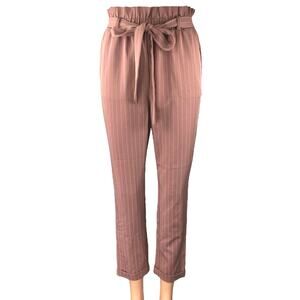 Charlotte Russe Pink Pinstriped Tapered High Waist Paperbag Trousers Pants Sz XS